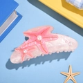 Pink starfish hair claw clip with marble texture and pearls in a stylish ocean theme - Pink Double Stars 10.5cm