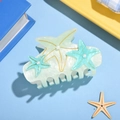 Starfish hair claw clip in light green and cyan with faux pearl accents - Green Triple Stars 8.5cm
