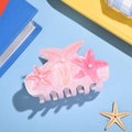 Pink marble texture hair claw clip with pearl starfish and ocean theme design - Pink Triple Stars 8.5cm