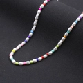 Collana di perle ovali da 6mm con perline colorate e chiusura a marinaio - NST-0401-Perla Artificiale Ovale Chiusura a Molla Dorata