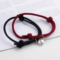 Magnetic heart bracelets for couples in black and red woven rope with silver charms - Black & Wine Red (BM-0009)