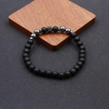 Cavigliera classica di perline con pietre nere opache e accenti in ematite - Pietra opaca