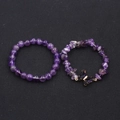 Amethyst beaded bracelet set with irregular stones and gold-trimmed butterfly charm - Amethyst Bead And Butterfly Gravel Combination