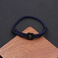 Pulsera trenzada azul clásica con cruz y cuenta ajustable de acero inoxidable negro - Azul marino