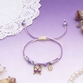 Bracciale intrecciato regolabile viola e crema con ciondoli a farfalla e piccolo fiore - Farfalla Viola Sfumata (BM-0111)