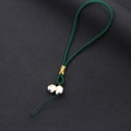 Handcrafted dark green braided phone charm strap with cute white ceramic lucky cat beads - Wristlet Style / Dark Green