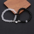 8mm couple magnetic heart bracelets with white pine stone and black matte beads - White Matte (BNS-0564-White Matte)