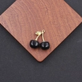 Pendentif double cerise noire avec feuilles en métal doré pour la création de bijoux DIY - Ton Or Noir (DIY-067)