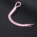 Detailed view of pink woven nylon cord with knotted loop and heat-sealed ends - Pink + White Dots (KC-0097)