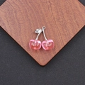 Pendentif cerise en acrylique rose translucide avec feuille en métal argenté et anneau - Ton Argent Rose (DIY-067)