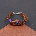 Bracciale multistrato in pelle marrone con pendente mano di Fatima e occhio di Allah - Ciondolo Mano di Fatima (BB-0084) / Marrone