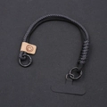 Universal woven paracord phone lanyard with leather smiley charm and metal ring - Smile Face Wrist Strap / Black (KC-0098)