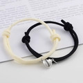 Matching magnetic heart bracelets for couples with black and white woven ropes - Black & Beige (BM-0009)