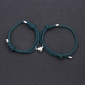 Matching dark green braided couple bracelets with heart-shaped magnetic clasp - Green & Green with End Caps (BM-0009)