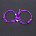 Pair of adjustable purple woven magnet bracelets with silver heart charms for couples - Purple & Purple with End Caps (BM-0009)