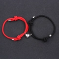 Adjustable red and black Milan rope bracelets with magnetic heart charm for couples - Black & Red with End Caps (BM-0009)
