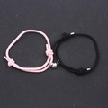Pink and black magnetic heart couples bracelets with adjustable braided ropes - Black & Pink with End Caps (BM-0009)