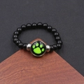 Bracciale di perline nere con ciondolo rotondo e motivo a zampa di animale verde neon - Stile Impronta di Zampa Verde (BNS-0578-款式-4)