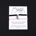 Handmade woven couple magnetic bracelets in black and pink with heart magnet on card - Pink Black Rope Steel Color Magnetic Heart