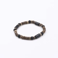 Elastic volcanic stone and wood bead bracelet set with retro ethnic charms for men and women - Black Brown Lava Stone Abacus Bead Style (BNS-0591-款式一)
