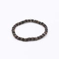 Elastic volcanic stone and wooden beaded bracelet set for retro stackable fashion - Dark Brown Matte Wooden Flat Round Beads (BNS-0591-Style 6)