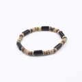 Bohemian elastic bracelet set with black cylinder beads and brown coconut wood discs - Shiny Black Column & Light Brown Coconut Shell (BNS-0591 Style 5)