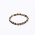 Ethnic style beaded bracelet with dark brown wood and coconut shell cylinders - Dark Brown Beige Cylindrical Wood Style (BNS-0591-款式四)
