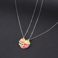 Matching Best Friends burger and fries puzzle necklaces with colorful enamel finish - Burger Fries Silver