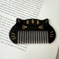 Pettine portatile a forma di gatto nero con orecchie dorate e design antistatico - Nero
