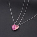 Pink glitter heart puzzle necklaces for best friends with floral and butterfly details - Butterfly Flower Silver