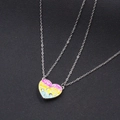 Big Sister Little Sister heart pendant necklace set with colorful gradient and crystals - Rhinestone Big Little Sister Silver