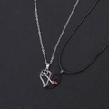 Couples heart pendant necklace set with silver key and black cord in magnetic拼接 style - Love You Gun Black