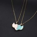 Golden heart-shaped puzzle necklace set for best friends with pink and blue wings - Gold Pink Blue Heart Wings