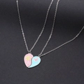 Pink and blue heart-shaped Best Friends puzzle pendant necklaces with floral patterns - Silver Pink Blue Butterfly Flower
