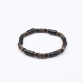 Elastic volcanic stone bracelet with retro coconut shell wood beads in black and brown - Black Column Brown Wood Grain Bead Style (BNS-0591-款式三)