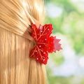Elegant red maple leaf acetate hair claw with rhinestones on blonde wavy hair - 8cm / Red