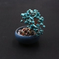 Green turquoise gemstone money tree with brass wire branches in a blue ceramic pot - Natural Turquoise Tree