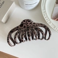 Detailed view of large leopard print hair claw clip with multi-teeth design for thick hair - Dark Color / 12.5CM