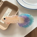 Detail of betta fish hair claw made of acetate with orange and purple gradient fins - Blue Peacock Fish 11.5cm