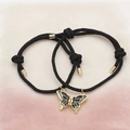 Braccialetti di coppia intrecciati a mano con cordino nero e farfalla magnetica oro - Nero