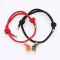 Braccialetti di coppia magnetici farfalla intrecciati a mano in cordino rosso e nero - Nero Rosso Patchwork