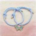 Pulseras de mariposa tejidas en azul claro con corazón magnético para parejas - Azul