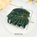 Pinza per capelli a foglia in acetato di cellulosa con marmo verde e venature dorate - Pinza a Foglia Singola