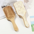 Premium wood air cushion hairbrush set with cream marble texture acetate plates - Beige