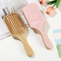 Pink marble wood paddle hairbrush with air cushion massage bristles for scalp care - Pink