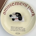 Pince à cheveux chiot en acétate noir et blanc avec texture marbrée et collier rouge - Chien Noir et Blanc