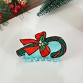 Pince à cheveux de Noël bleu clair translucide avec sucre d'orge et détail de nœud rouge - Canne en Sucre de Noël