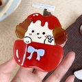 Detail of cute acetate dog claw clip featuring a blue bow and glossy red heart accent - 8.5cm / Red Apple Puppy