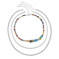 Ensemble de trois colliers superposés pour hommes avec perles colorées et chaînes - Style floral superposable à 3 couches (Blanc K2432) / Style Multicolore Argenté (Blanc K2432)