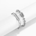 Silver metal industrial chain bracelet with rectangular Enchanted engraved charm tag - Silver Tone (2450)